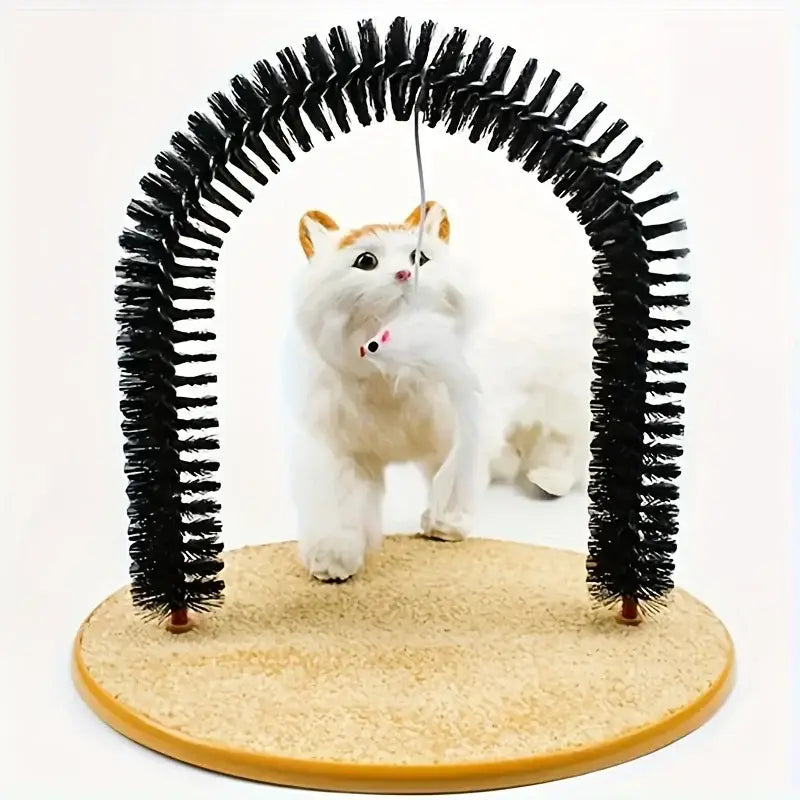 Cat Toy Arch Self Groome Pamper Feline with A Massage Grooming Rubbing Brush with Scratching Pad Toy for Cats
