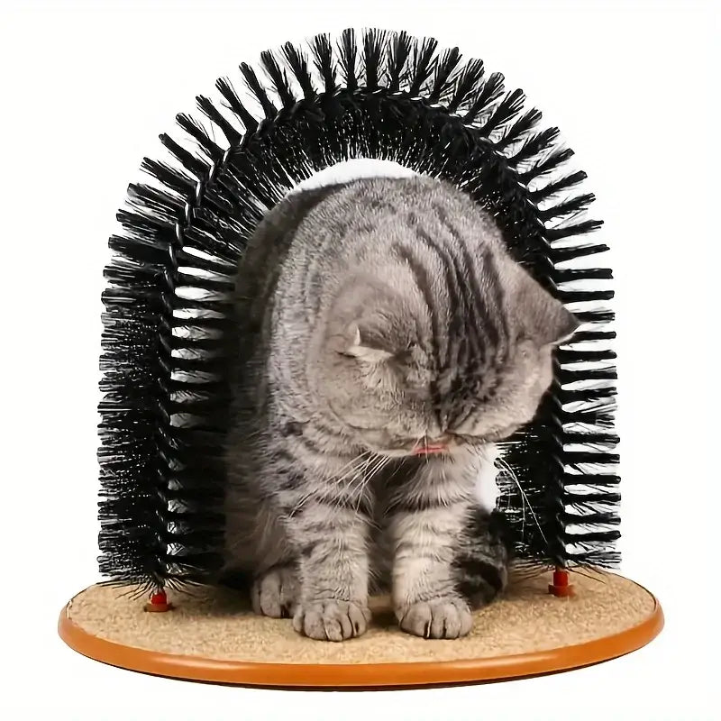 Cat Toy Arch Self Groome Pamper Feline with A Massage Grooming Rubbing Brush with Scratching Pad Toy for Cats