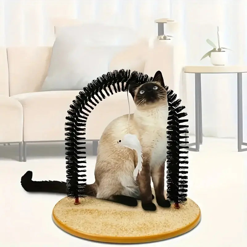 Cat Toy Arch Self Groome Pamper Feline with A Massage Grooming Rubbing Brush with Scratching Pad Toy for Cats