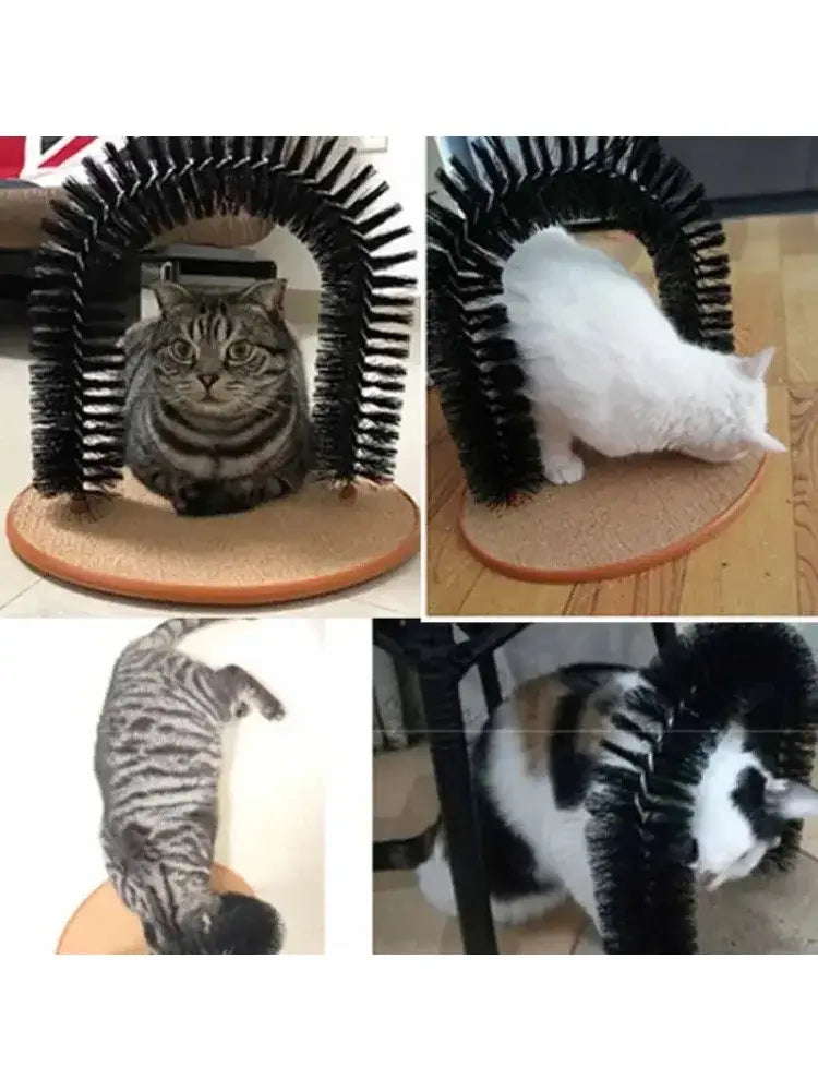 Cat Toy Arch Self Groome Pamper Feline with A Massage Grooming Rubbing Brush with Scratching Pad Toy for Cats