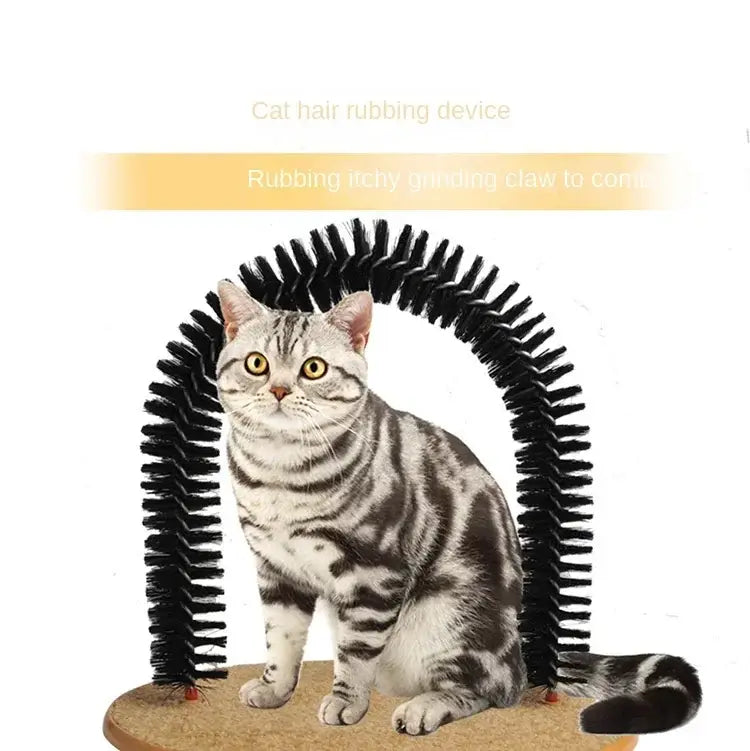 Cat Toy Arch Self Groome Pamper Feline with A Massage Grooming Rubbing Brush with Scratching Pad Toy for Cats