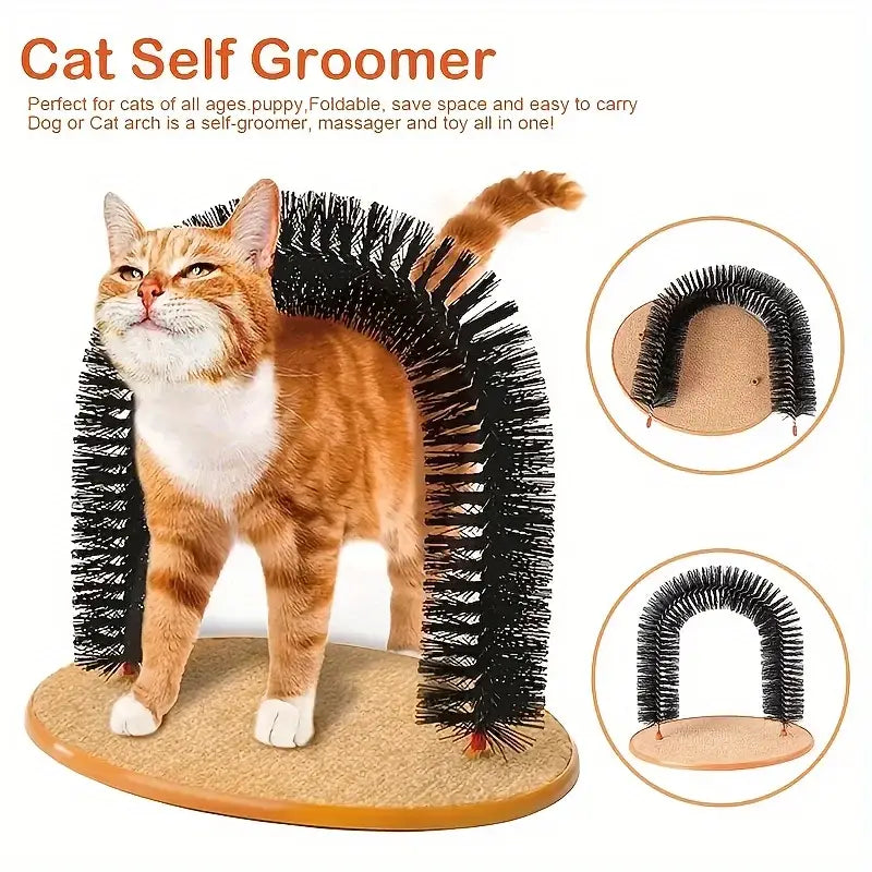 Cat Toy Arch Self Groome Pamper Feline with A Massage Grooming Rubbing Brush with Scratching Pad Toy for Cats