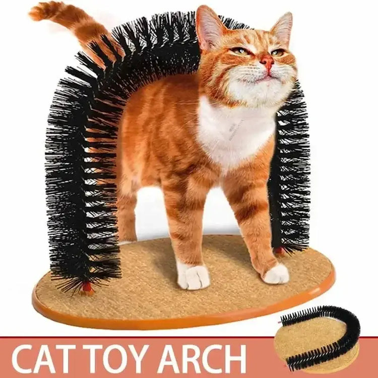 Cat Toy Arch Self Grooming Pamper Feline with Massage Grooming Rubbing Brush and Scratching Pad Interactive Toys for