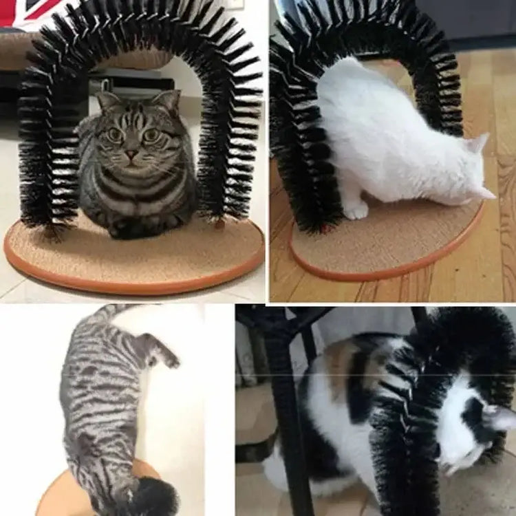 Cat Toy Arch Self Grooming Pamper Feline with Massage Grooming Rubbing Brush and Scratching Pad Interactive Toys for