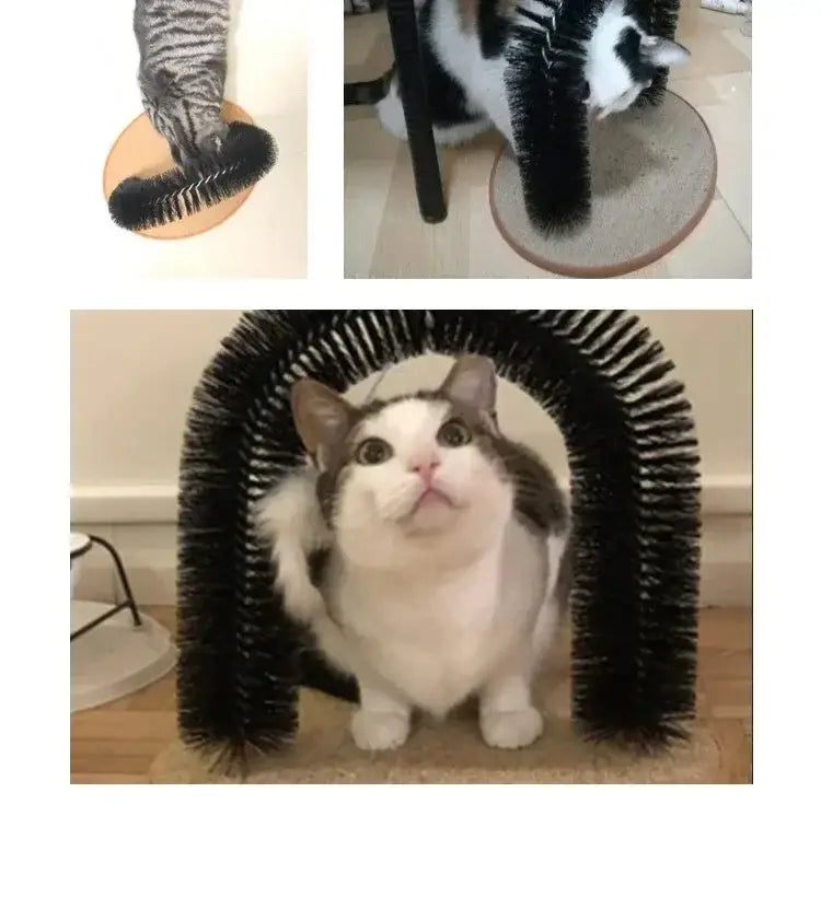 Cat Toy Arch Self Grooming Pamper Feline with Massage Grooming Rubbing Brush and Scratching Pad Interactive Toys for