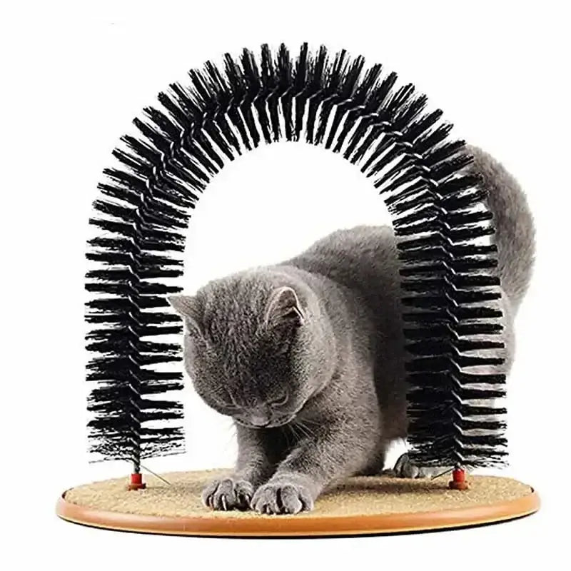 Cat Toy Arch Self Grooming Pamper Feline with Massage Grooming Rubbing Brush and Scratching Pad Interactive Toys for