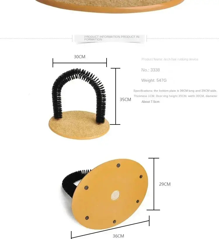 Cat Toy Arch Self Grooming Pamper Feline with Massage Grooming Rubbing Brush and Scratching Pad Interactive Toys for