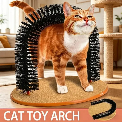 Cat Toy Arch Self Grooming Pamper Feline with Massage Grooming Rubbing Brush and Scratching Pad Interactive Toys for