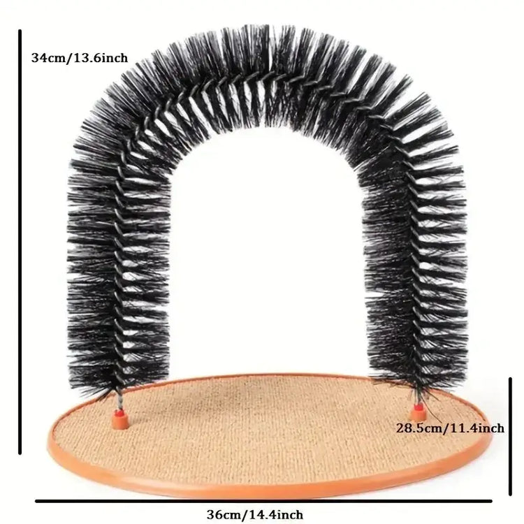 Cat Toy Arch Self Grooming Pamper Feline with Massage Grooming Rubbing Brush and Scratching Pad Interactive Toys for