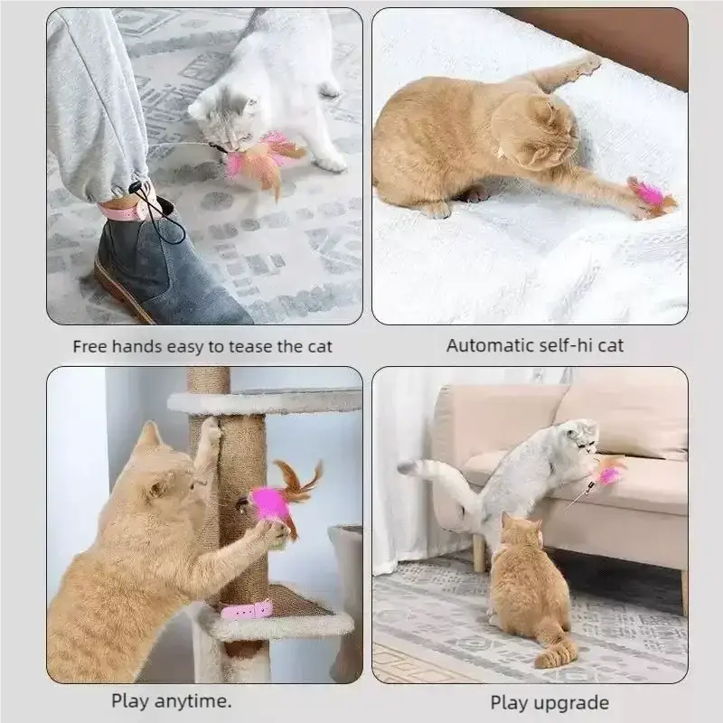 Cat Toy Teaser Rod with Suction Cup Self - entertaining Feather Pet Toy with Bell Long Pole Interactive and Bite