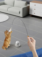 Cat Toy Teaser Rod with Suction Cup Self - entertaining Feather Pet Toy with Bell Long Pole Interactive and Bite