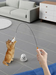 Cat Toy Teaser Rod with Suction Cup Self - entertaining Feather Pet Toy with Bell Long Pole Interactive and Bite