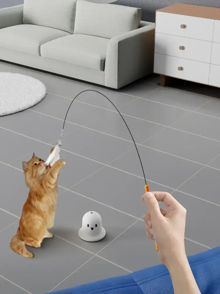 Cat Toy Teaser Rod with Suction Cup Self - entertaining Feather Pet Toy with Bell Long Pole Interactive and Bite