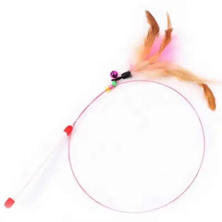 Cat Toy Teaser Rod with Suction Cup Self - entertaining Feather Pet Toy with Bell Long Pole Interactive and Bite