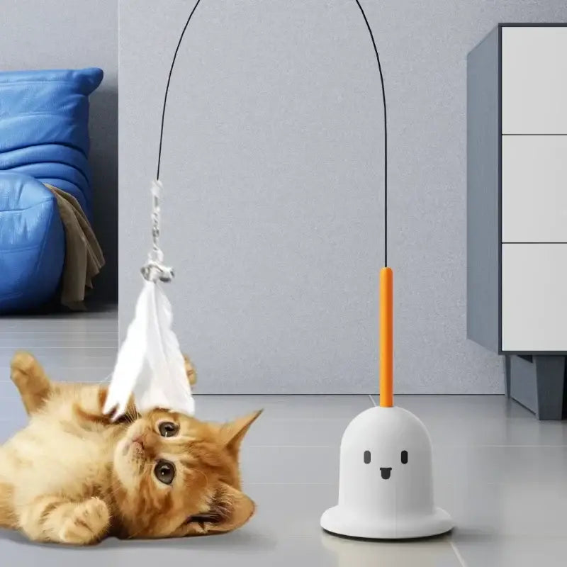 Cat Toy Teaser Rod with Suction Cup Self - entertaining Feather Pet Toy with Bell Long Pole Interactive and Bite