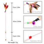 Cat Toy Teaser Rod with Suction Cup Self - entertaining Feather Pet Toy with Bell Long Pole Interactive and Bite