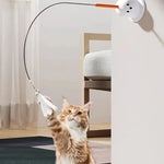 Cat Toy Teaser Rod with Suction Cup Self - entertaining Feather Pet Toy with Bell Long Pole Interactive and Bite