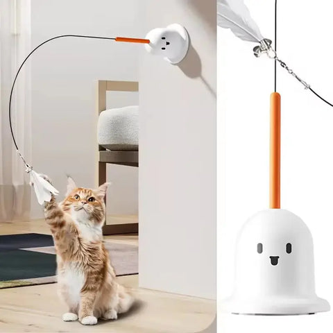 Cat Toy Teaser Rod with Suction Cup Self - entertaining Feather Pet Toy with Bell Long Pole Interactive and Bite