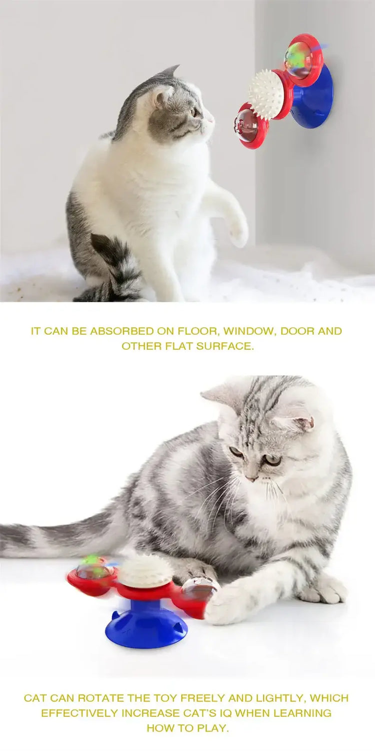 Cat Toy Windmill Rotating Turntable Interactive Pet Scratcher Hair Brush Catnip Teaser Toy for Kittens Cats Pet Supplies