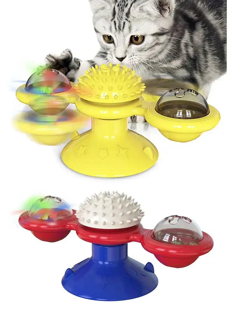 Cat Toy Windmill Rotating Turntable Interactive Pet Scratcher Hair Brush Catnip Teaser Toy for Kittens Cats Pet Supplies