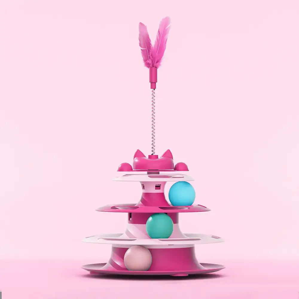 Cat Toys for Self-Entertainment: Interactive Turntable Teaser Wand Balls - Anti-Boredom for Kittens & Adult Cats, - Pink