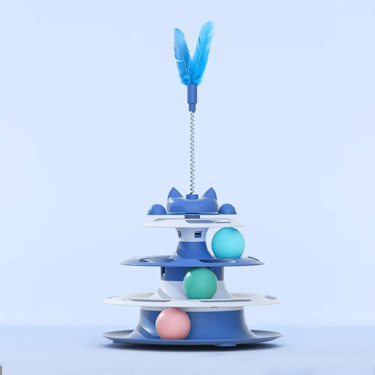 Cat Toys for Self-Entertainment: Interactive Turntable Teaser Wand Balls - Anti-Boredom for Kittens & Adult Cats, - Blue