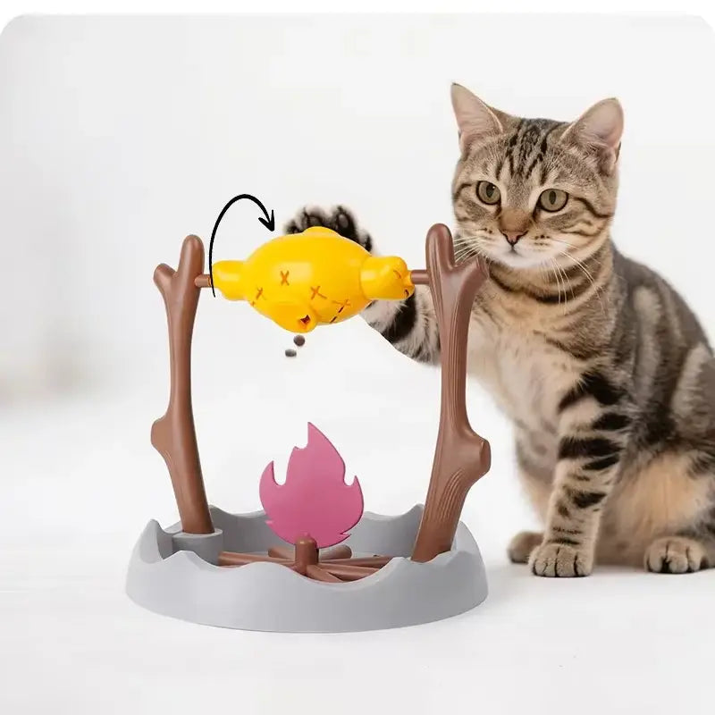 Cat Treat-Dispensing Slow Puzzle Feeder Bowls,Unique Rotatable Roast and Flame,Cognitive Training Game Toys for Indoor