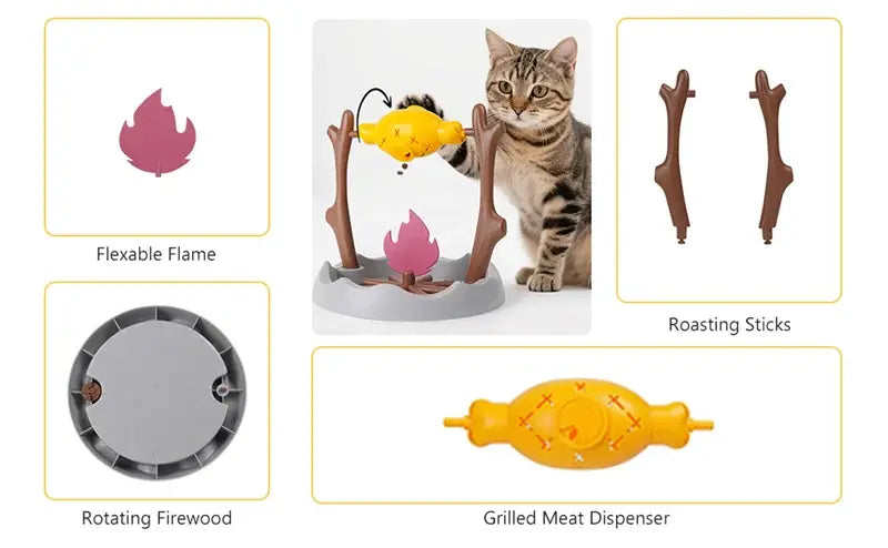 Cat Treat-Dispensing Slow Puzzle Feeder Bowls,Unique Rotatable Roast and Flame,Cognitive Training Game Toys for Indoor