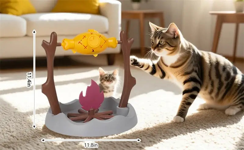 Cat Treat-Dispensing Slow Puzzle Feeder Bowls,Unique Rotatable Roast and Flame,Cognitive Training Game Toys for Indoor