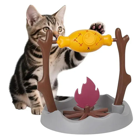 Cat Treat-Dispensing Slow Puzzle Feeder Bowls,Unique Rotatable Roast and Flame,Cognitive Training Game Toys for Indoor