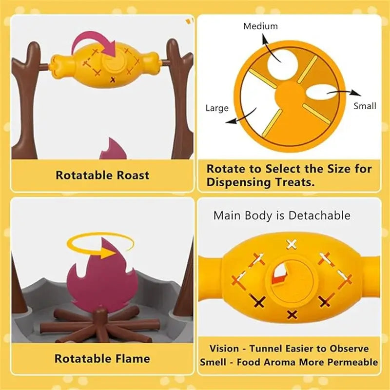 Cat Treat-Dispensing Slow Puzzle Feeder Bowls,Unique Rotatable Roast and Flame,Cognitive Training Game Toys for Indoor