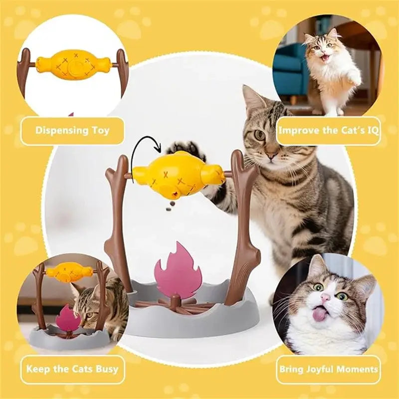 Cat Treat-Dispensing Slow Puzzle Feeder Bowls,Unique Rotatable Roast and Flame,Cognitive Training Game Toys for Indoor