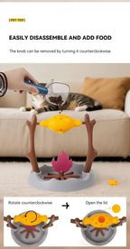 Cat Treat-Dispensing Slow Puzzle Feeder Bowls,Unique Rotatable Roast and Flame,Cognitive Training Game Toys for Indoor