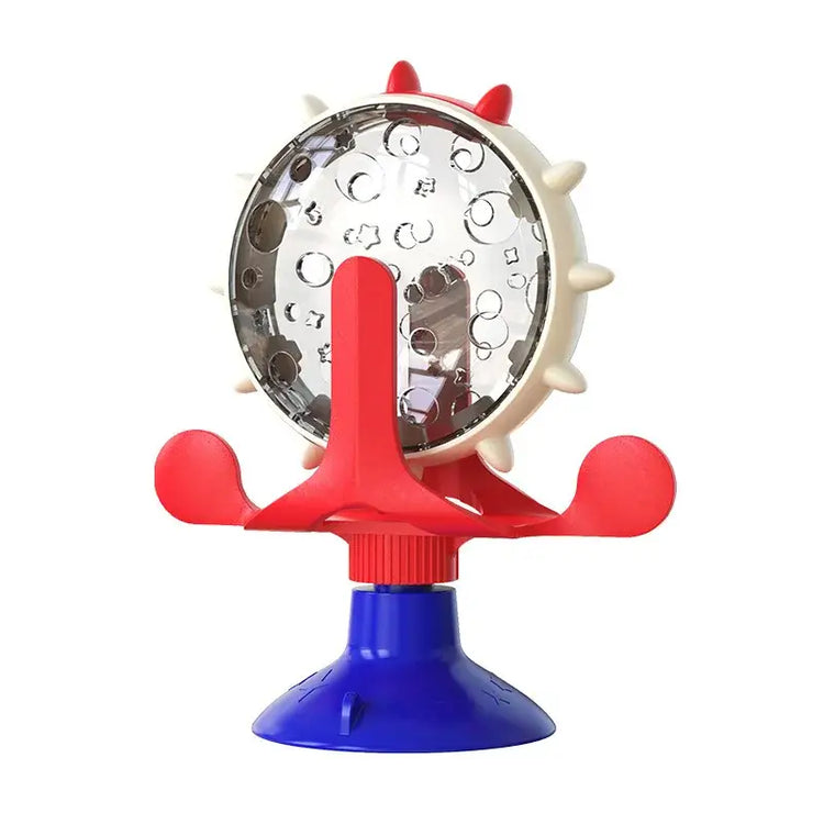 cat treat wheel interactive puzzle feeder food dispensing toy fun cat games indoor cat entertainment - Red-Blue-White