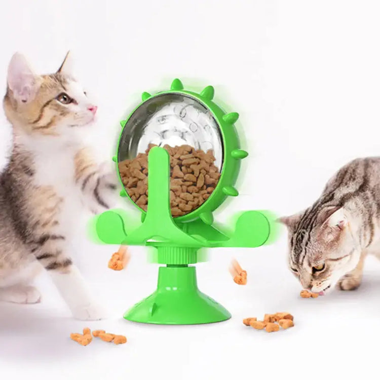 cat treat wheel interactive puzzle feeder food dispensing toy fun cat games indoor cat entertainment - Green
