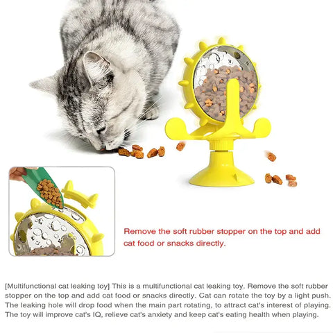 cat treat wheel interactive puzzle feeder food dispensing toy fun cat games indoor cat entertainment - Yellow