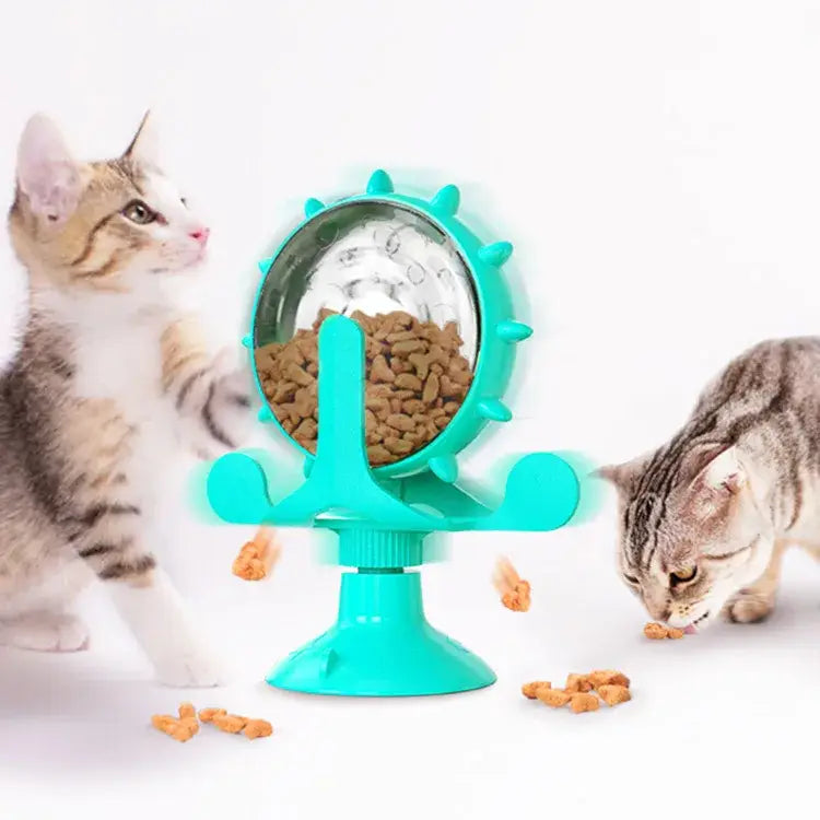 cat treat wheel interactive puzzle feeder food dispensing toy fun cat games indoor cat entertainment - Lake Blue