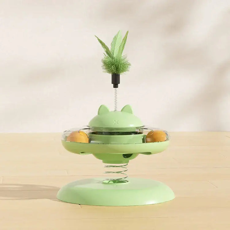 Cat Turntable Rocking Spring Dispenser Self-Entertaining Cat Teaser Stick Pet Boredom-Relief Toy