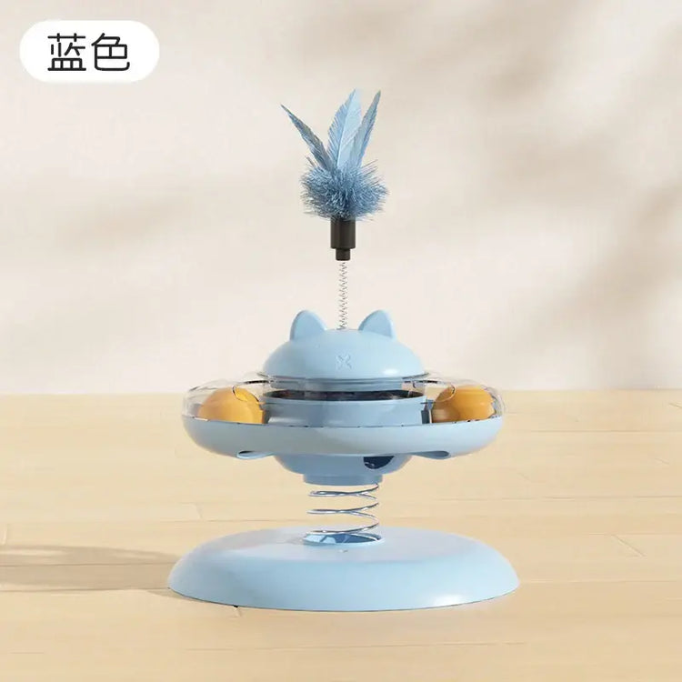 Cat Turntable Rocking Spring Dispenser Self-Entertaining Cat Teaser Stick Pet Boredom-Relief Toy