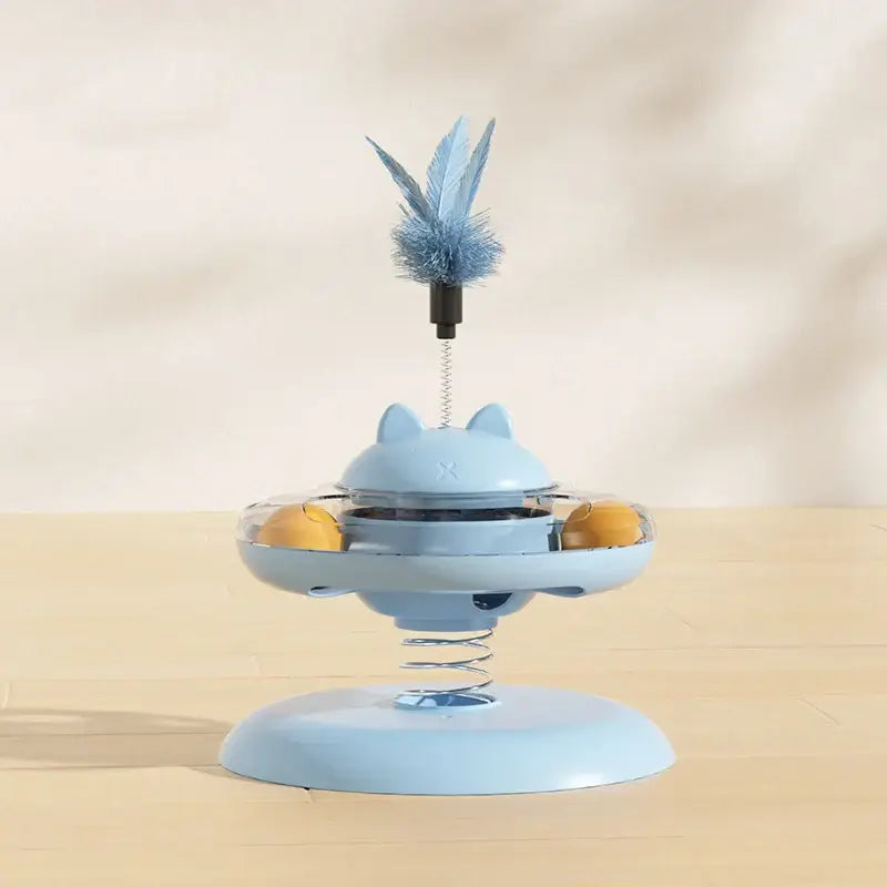 Cat Turntable Rocking Spring Dispenser Self-Entertaining Cat Teaser Stick Pet Boredom-Relief Toy