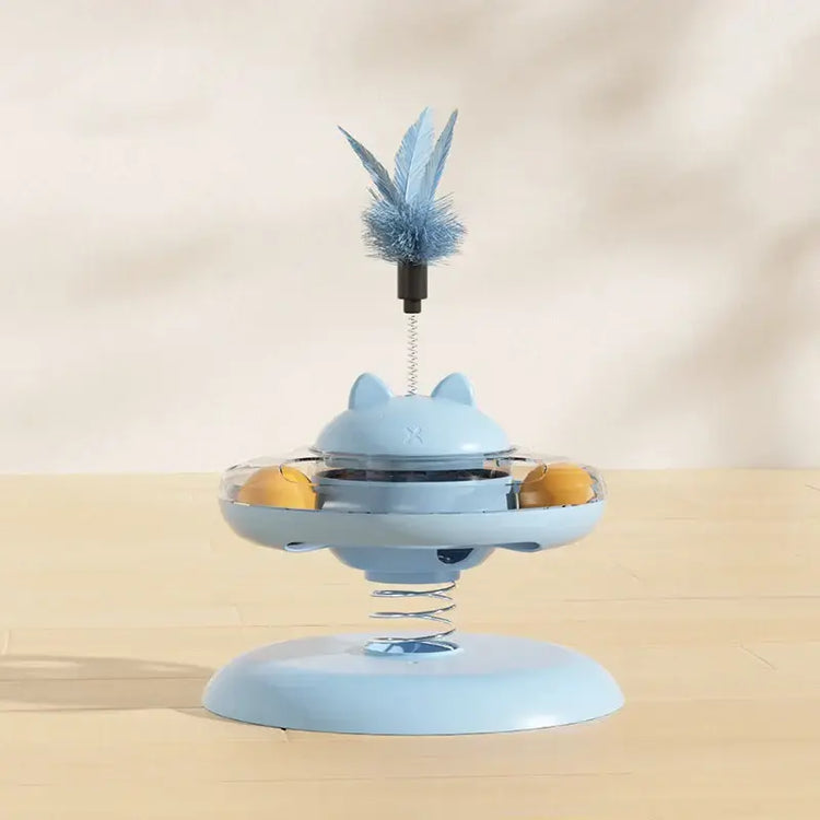 Cat Turntable Rocking Spring Dispenser Self-Entertaining Cat Teaser Stick Pet Boredom-Relief Toy
