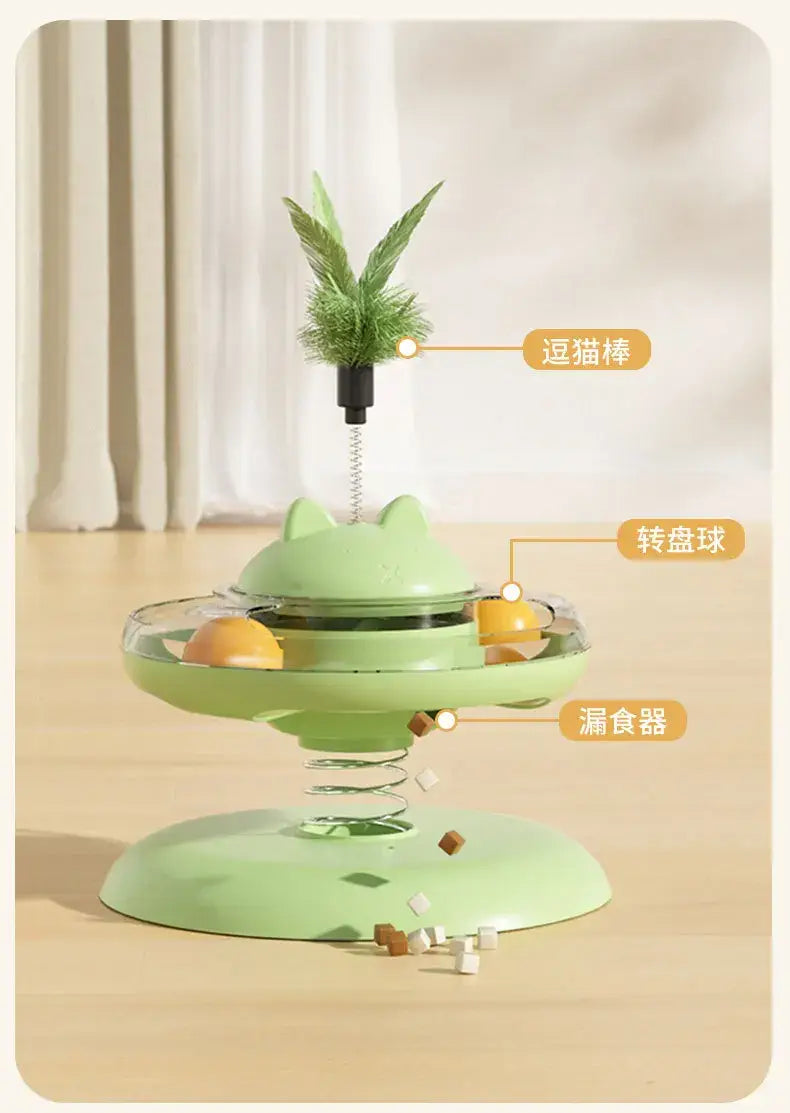 Cat Turntable Rocking Spring Dispenser Self-Entertaining Cat Teaser Stick Pet Boredom-Relief Toy