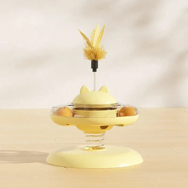 Cat Turntable Rocking Spring Dispenser Self-Entertaining Cat Teaser Stick Pet Boredom-Relief Toy