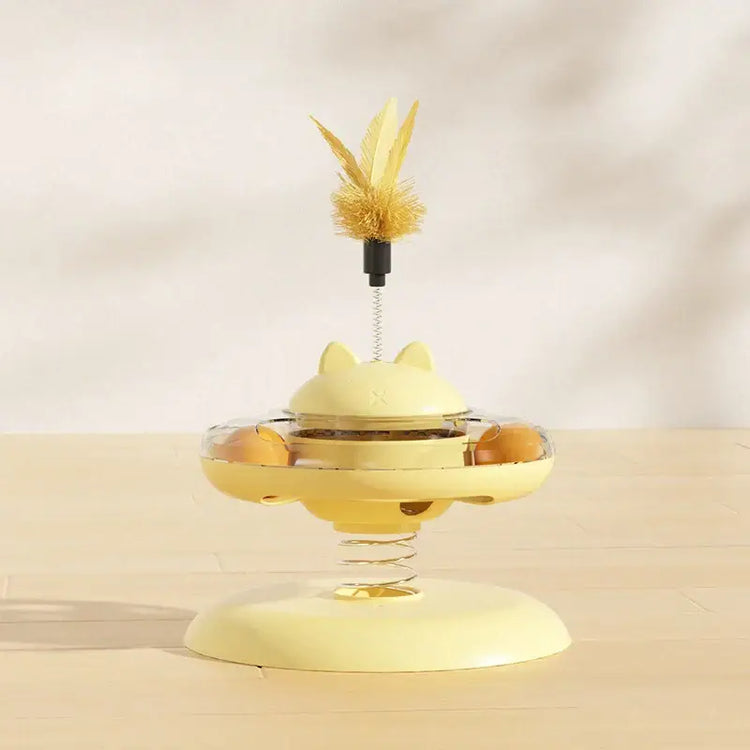Cat Turntable Rocking Spring Dispenser Self-Entertaining Cat Teaser Stick Pet Boredom-Relief Toy