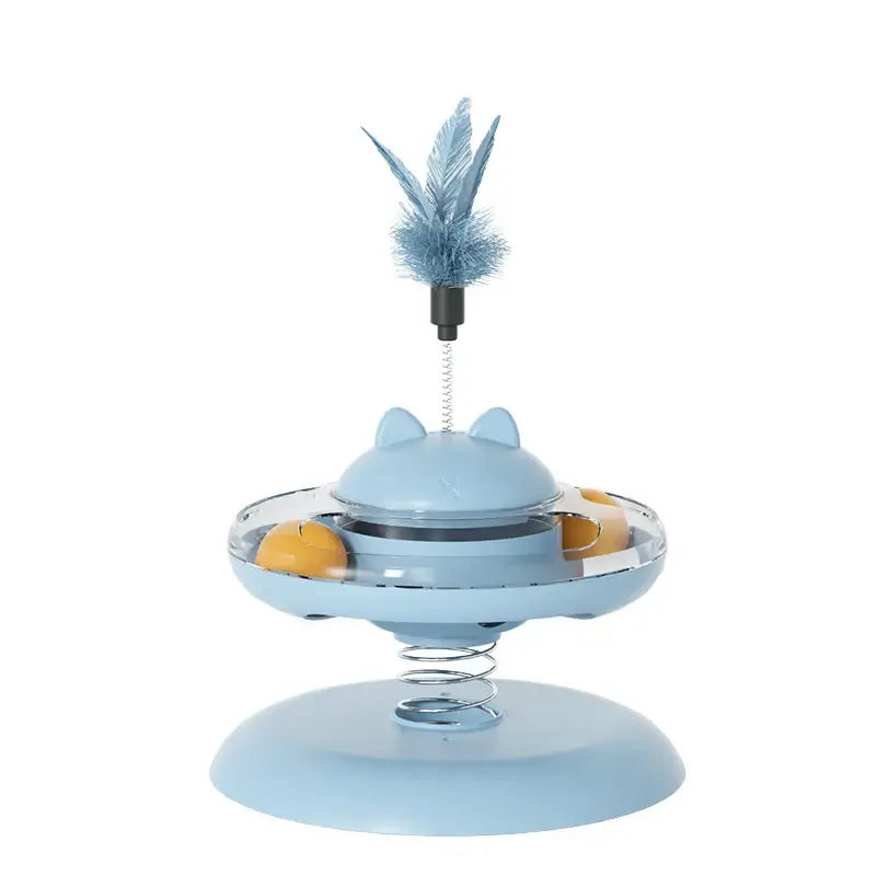 Cat Turntable Rocking Spring Dispenser Self-Entertaining Cat Teaser Stick Pet Boredom-Relief Toy