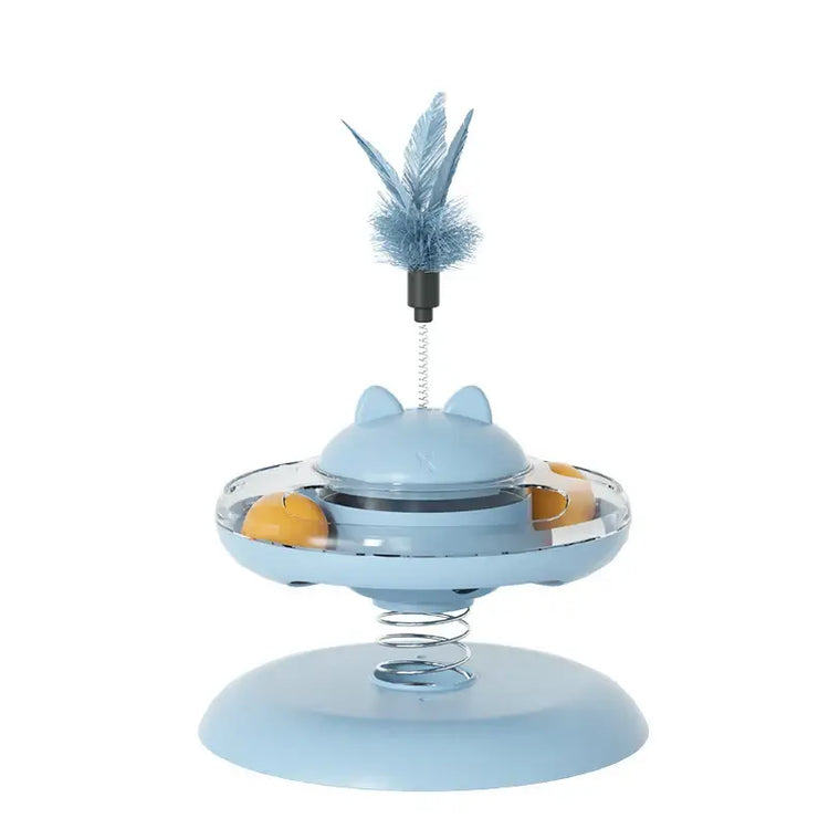 Cat Turntable Rocking Spring Dispenser Self-Entertaining Cat Teaser Stick Pet Boredom-Relief Toy