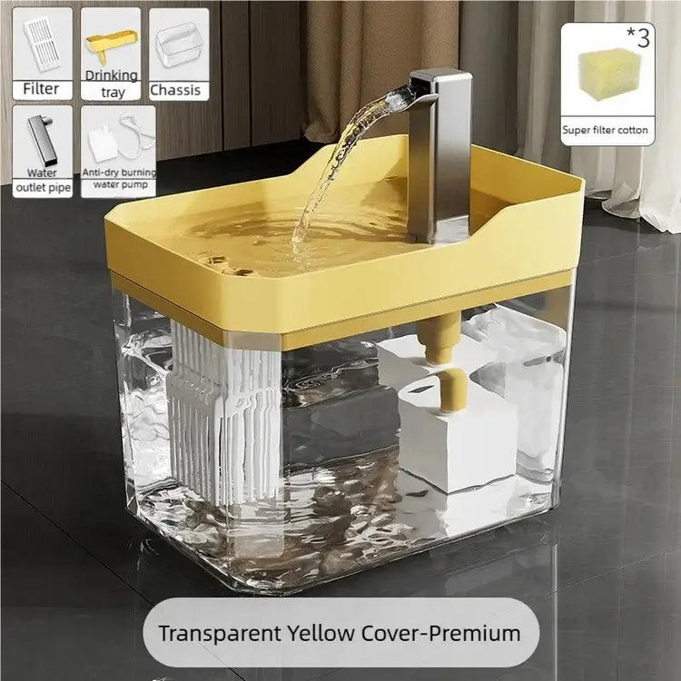 Cat water dispenser flowing water device silent large capacity circulating refill pet intelligent water feeder - YELLOW
