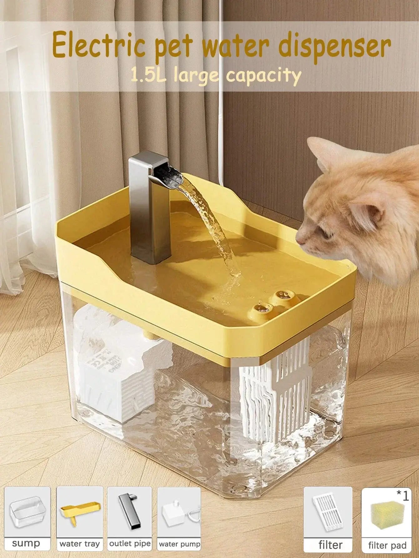 Cat Water Fountain Auto Filter Transparent Cat Drinker USB Anti-Dry Burning Recirculate Filtering Water Dispenser with
