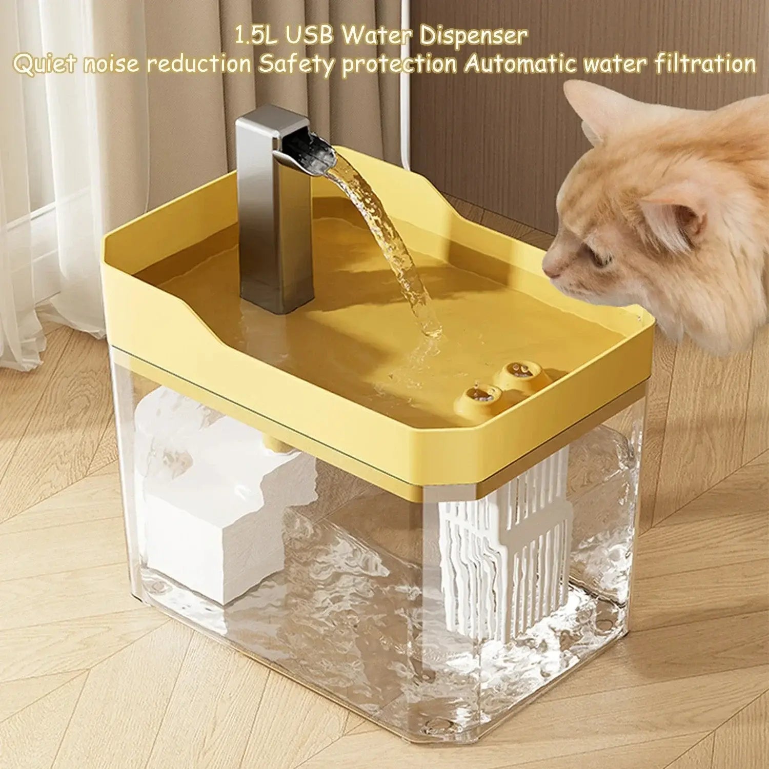 Cat Water Fountain Auto Filter Transparent Cat Drinker USB Anti-Dry Burning Recirculate Filtering Water Dispenser with
