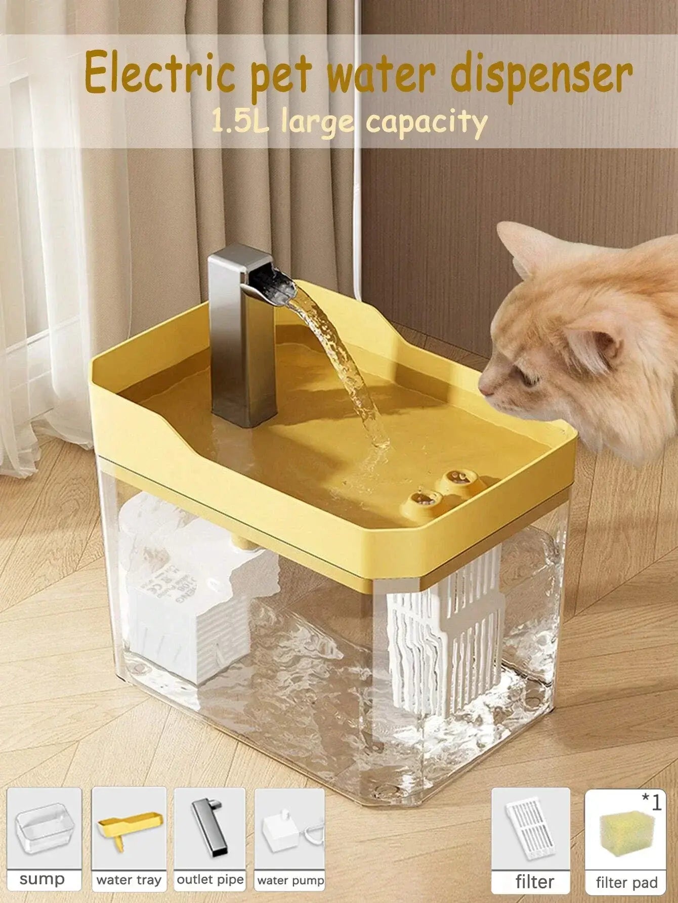 Cat Water Fountain Auto Filter Transparent Cat Drinker USB Anti-Dry Burning Recirculate Filtering Water Dispenser with